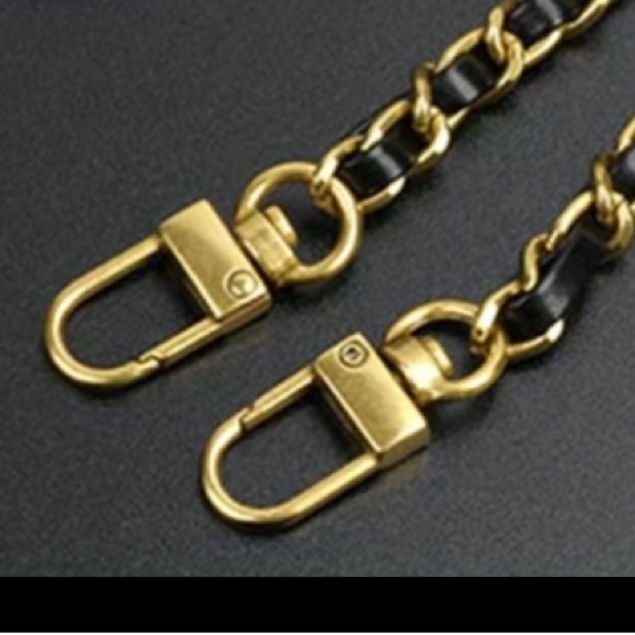 New 47” Chain & Leather Crossbody Strap or Replacement in Gold Metal - Picture 3 of 14